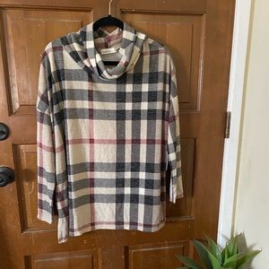 NWT tan plaid cowl neck sweater